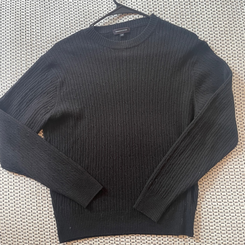 Isaac Mizrahi Black 100% Cashmere  Crewneck Cable Knit Sweater